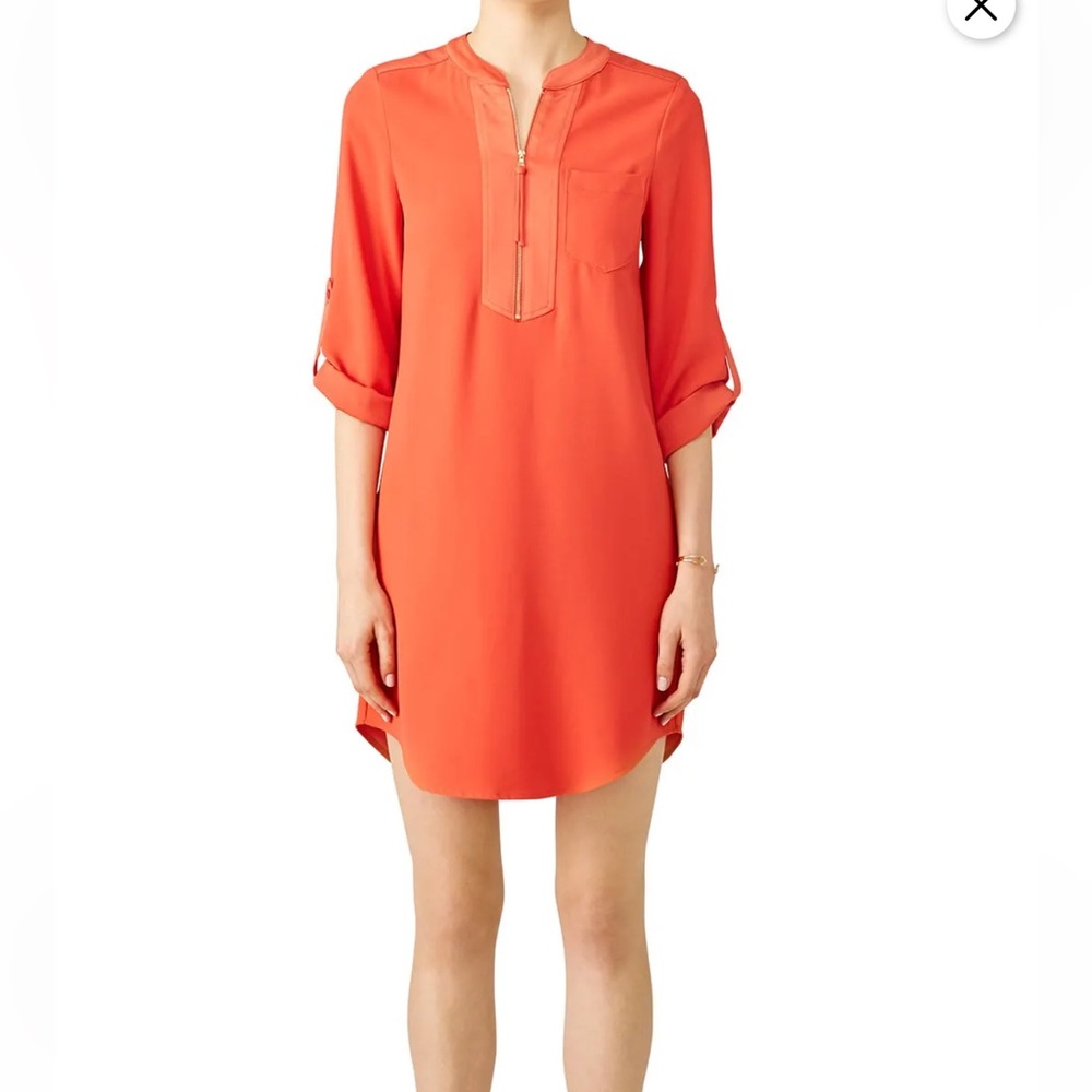 NWOT Trina Turk Women's XS Kaiko Orange crepe Shift dress  3/4 sleeve - Picture 3 of 13